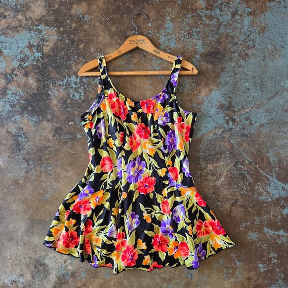 Maxine of Hollywood Vintage Swimdress Swimsuit Plus Size 18 One Piece Floral - Picture 1 of 12
